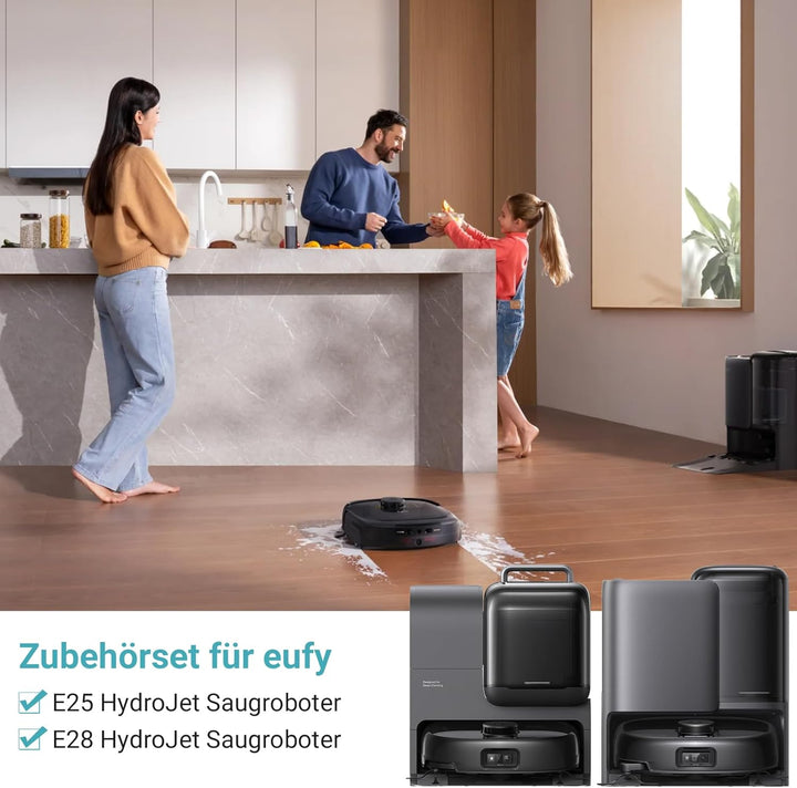 26 Stück Ersatzteileset für eufy E25 / E28,1 Paar Hauptbürsten, 2 Roller-Wischtücher, 4 rechte Seite