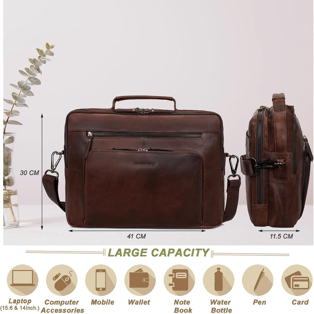 Marc Peter® Laptoptasche Auckland 15,6 Zoll Leder I Umhängetasche für Laptop I Aktentasche für Noteb
