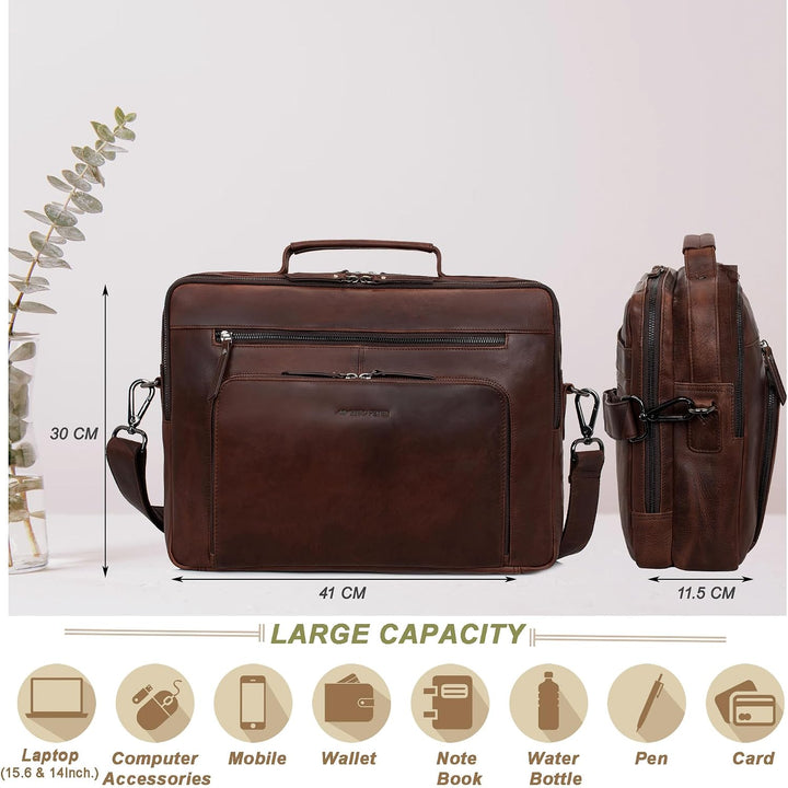 Marc Peter® Laptoptasche Auckland 15,6 Zoll Leder I Umhängetasche für Laptop I Aktentasche für Noteb