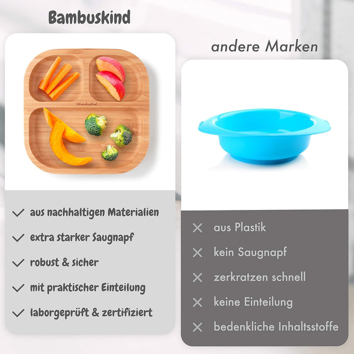Kinderteller mit Saugnapf pink I Inkl. Rezepte-Ebook I rutschfester Babyteller aus nachhaltigem Bamb