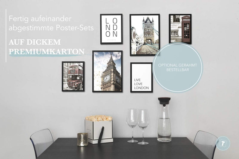 Papierschmiede® Mood Poster Set London, Bilder Wohnzimmer Deko Schlafzimmer, 2x DIN A3 und 4x DIN A4