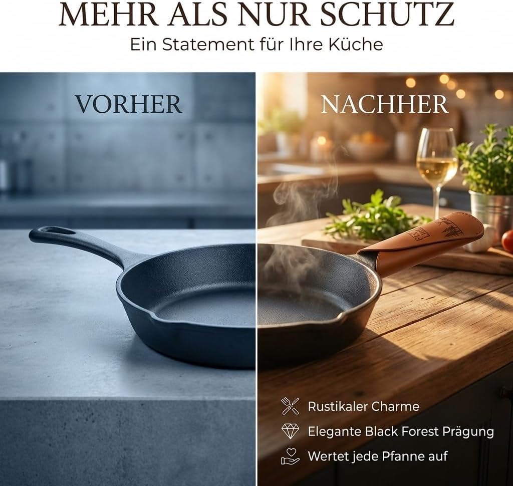 FIXLINE® Ledergriffschutz BLACK FOREST Edition für Gusseisen Pfannen 28 &24cm - Idealer Schutz für u