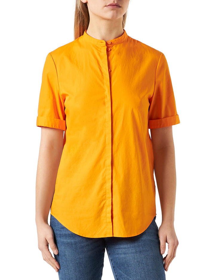 BOSS Damen C Befelina Kragenlose Relaxed-Fit Bluse mit Print der Saison, Medium Orange815