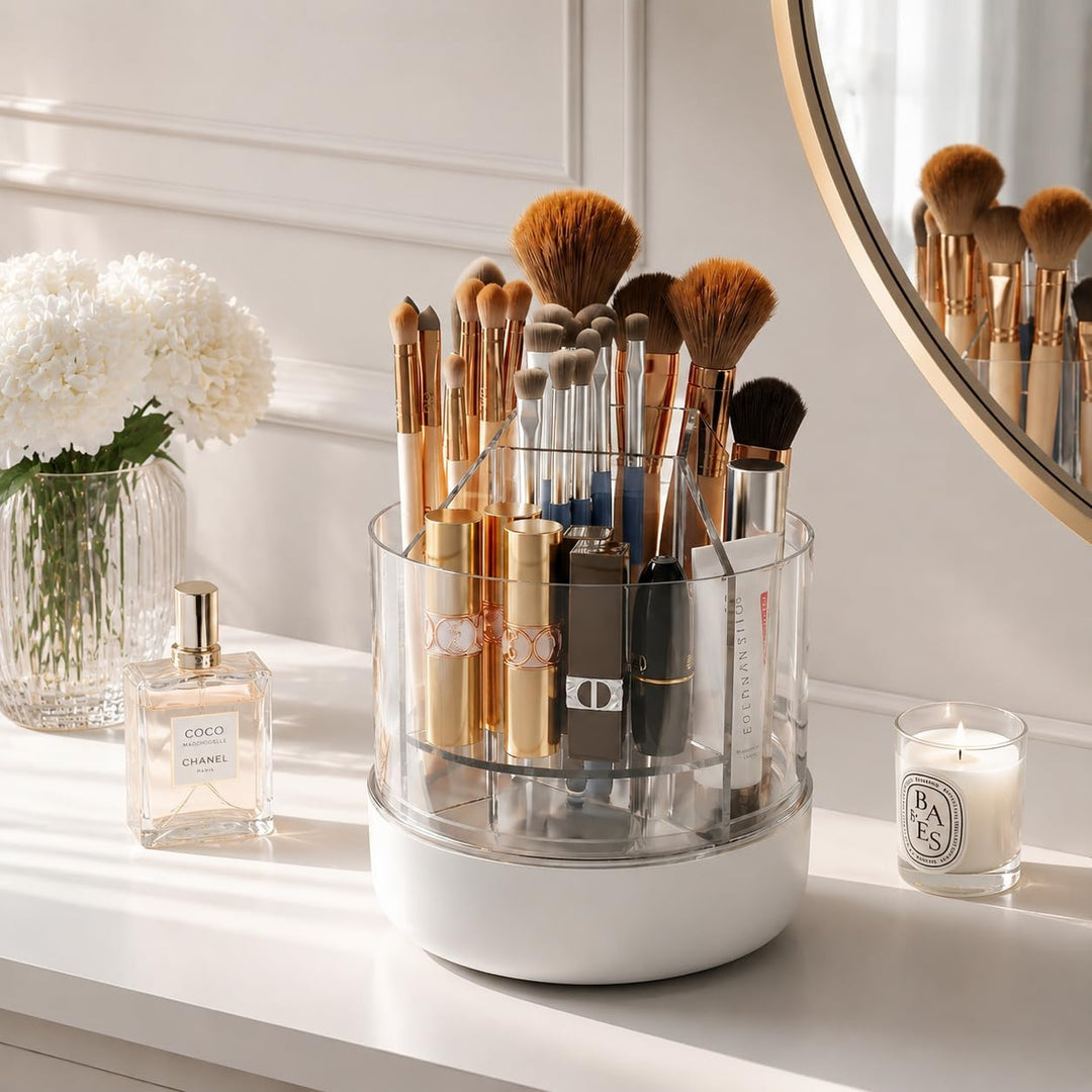 CTIME 360° drehbarer Make-up-Organizer, 5-stufiger Fächerhalter für Make-up-Pinsel, Kosmetikaufbewah