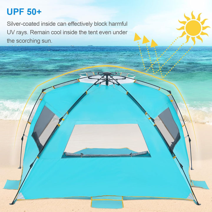 Wolfwise Strandmuschel mit Schnellaufbau für 6-7 Personen – UV-Schutz 50+, Wasserabweisend, Privater
