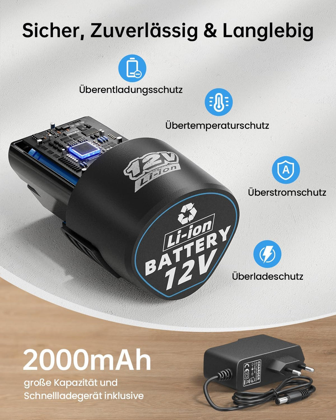12V Akkuschrauber, Akkuschrauber Klein, 25+1 Drehmomenteinstellung Akkubohrer, 98tlg Zubehör, LED-Li