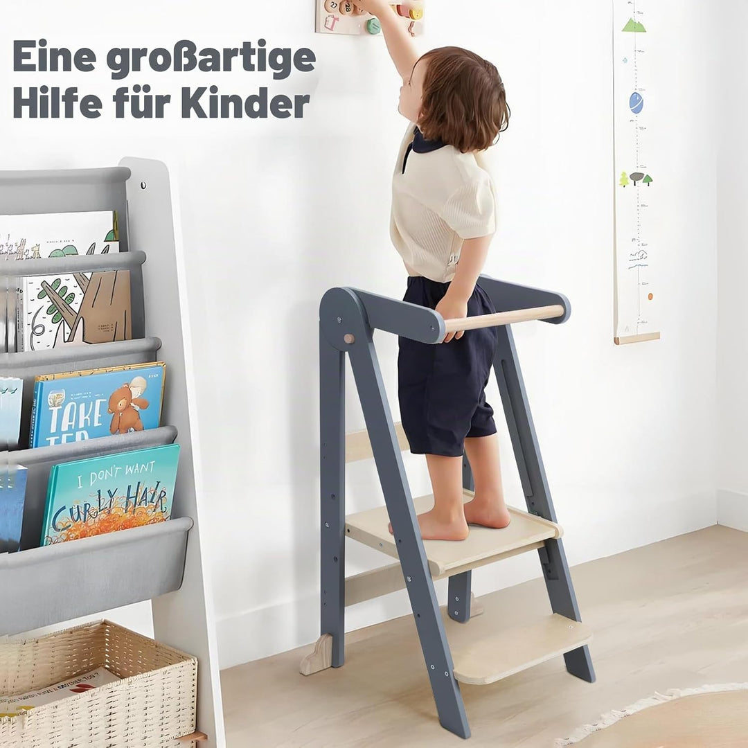 Faltbarer Lernturm aus Massivholz, Montessori-Hocker für Kleinkinder von 18 Monaten bis 6 Jahren, mi