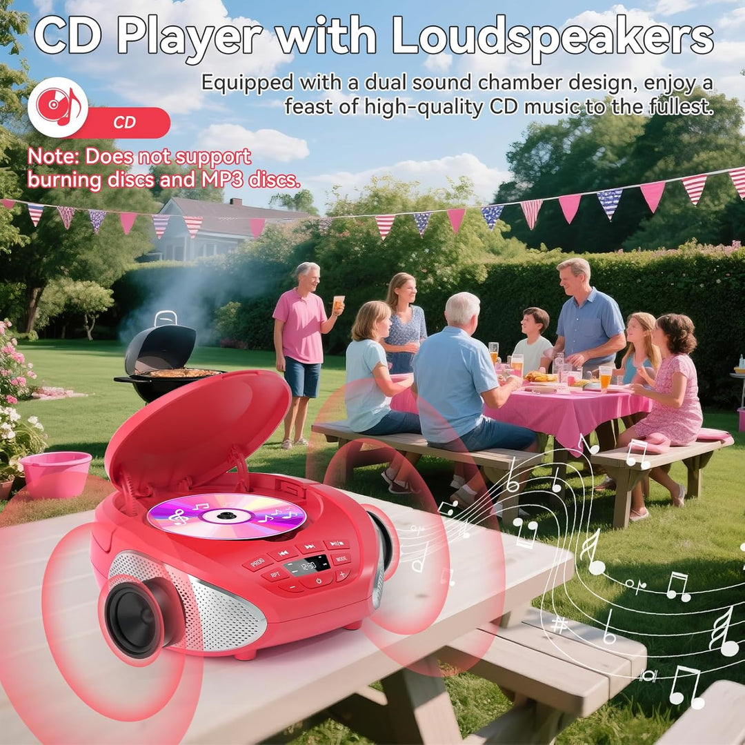 Gueray CD Player Tragbar Boombox Radio mit CD-Player CD Spieler mit Lautsprecher Display Unterstützu