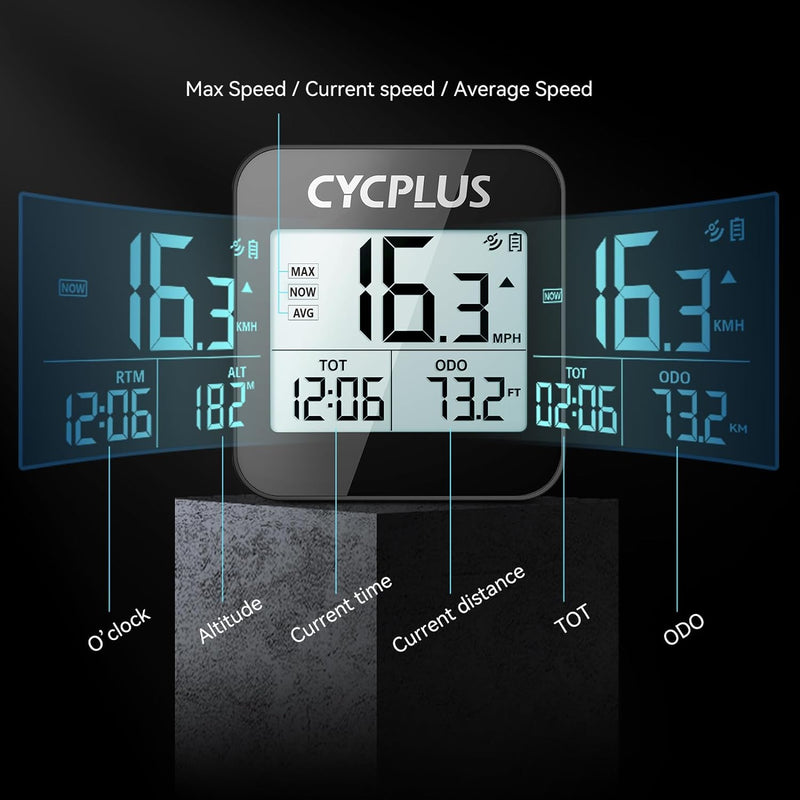 CYCPLUS GPS Fahrradcomputer Drahtlose Fahrradtacho Radcomputer IPX6 Wasserdichter Kilometerzähler GP