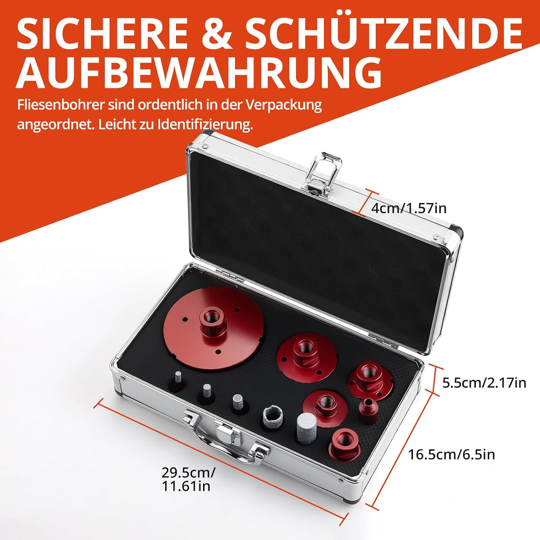 GETLITOOL 11tlg Diamant Fliesenbohrer Set 6-110mm, Diamant Lochsägeset mit Fingerfräser Fasenbohrer