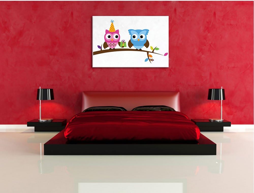Party Eulen weiss, Format: 100x70 auf Leinwand, XXL riesige Bilder fertig gerahmt mit Keilrahmen, Ku