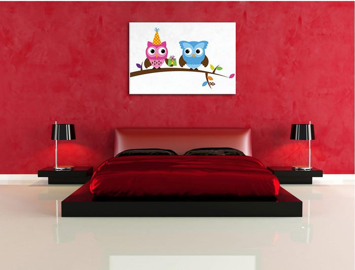 Party Eulen weiss, Format: 100x70 auf Leinwand, XXL riesige Bilder fertig gerahmt mit Keilrahmen, Ku