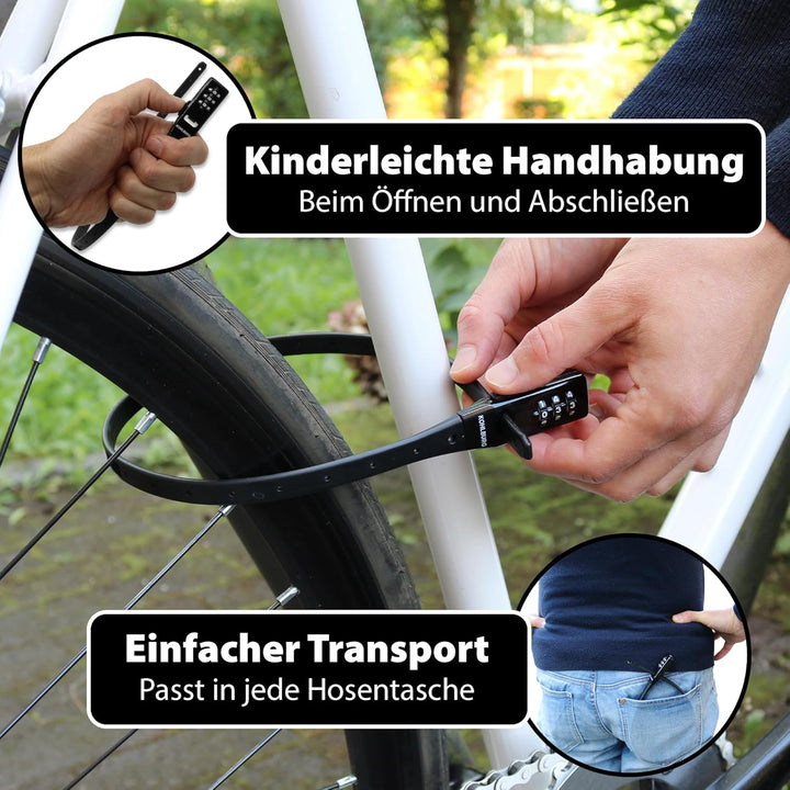 KOHLBURG extrem leichtes Zahlenschloss - 70g leicht mit Zahlencode - 50cm Fahrradschloss klein und s
