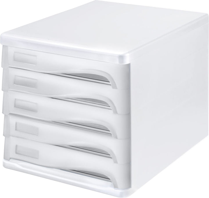Helit H6129482 - Schubladenbox Economy, 5 Fächer, beschriftbar, lichtgrau, Lichtgrau