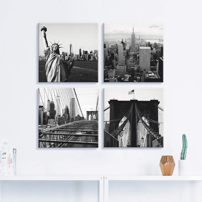 ARTLAND Leinwandbilder auf Holz Wandbild Bild Set 4 teilig je 30x30 cm USA Amerika New York Freiheit