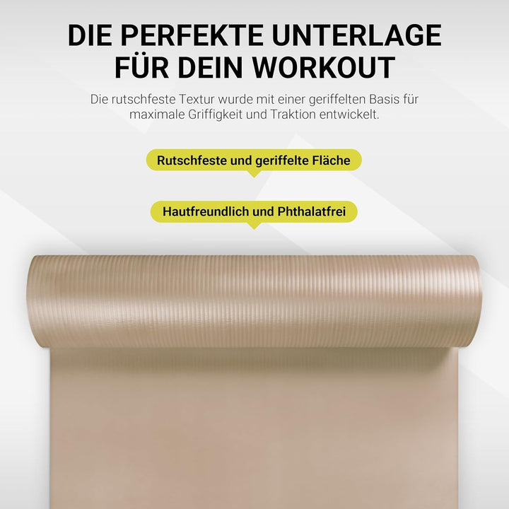 MSPORTS Gymnastikmatte Studio 183 x 61 x 1,0 oder 1,5 cm | inkl. Übungsposter und Tragegurte | Hautf