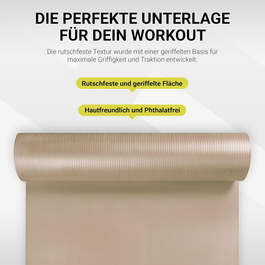 MSPORTS Gymnastikmatte Studio 183 x 61 x 1,0 oder 1,5 cm | inkl. Übungsposter und Tragegurte | Hautf