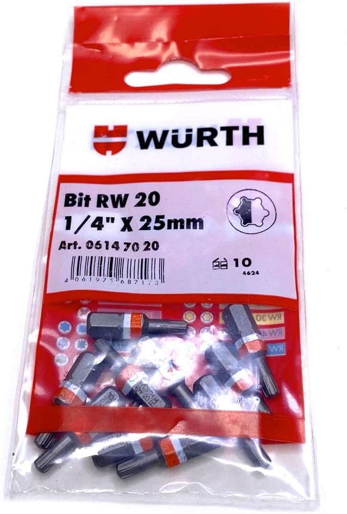 Würth 10x RW® 20 Bit 1/4 Zoll x 25mm Bits RW® 20 Antrieb ASSY Schrauben 06147020