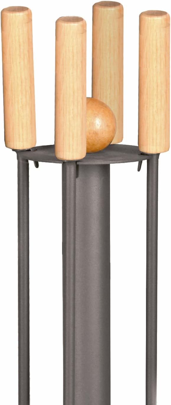 raik 21.02.717.2 Kaminbesteck, 4-teilig, anthrazit beschichtet, Holzgriffe, 64cm