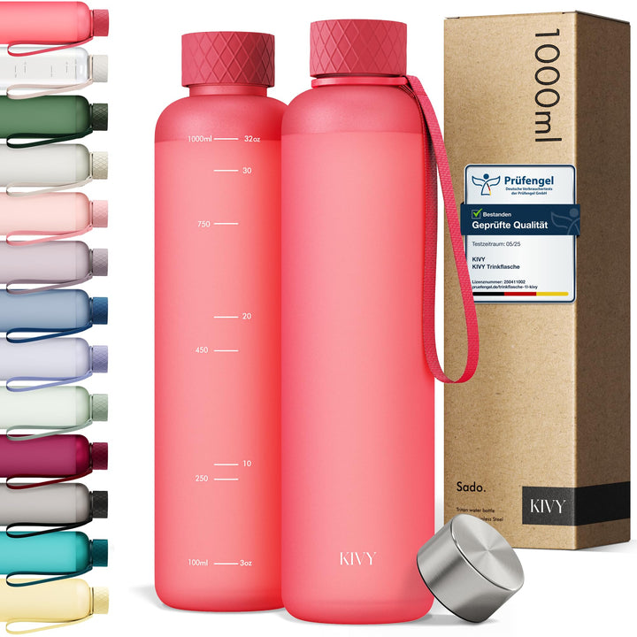 KIVY Trinkflasche 1l - Kohlensäure geeignet & Auslaufsicher - Für Sport, Schule & Büro - Sport Trink