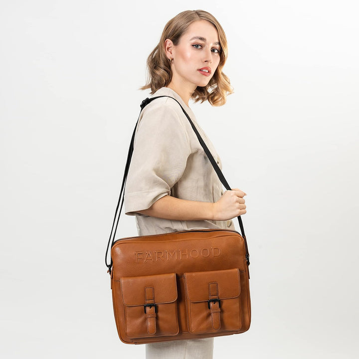 Memphis Damen/Herren Leder Aktentasche | Messenger Bag mit längenverstellbarem Umhängeriemen | 38 cm