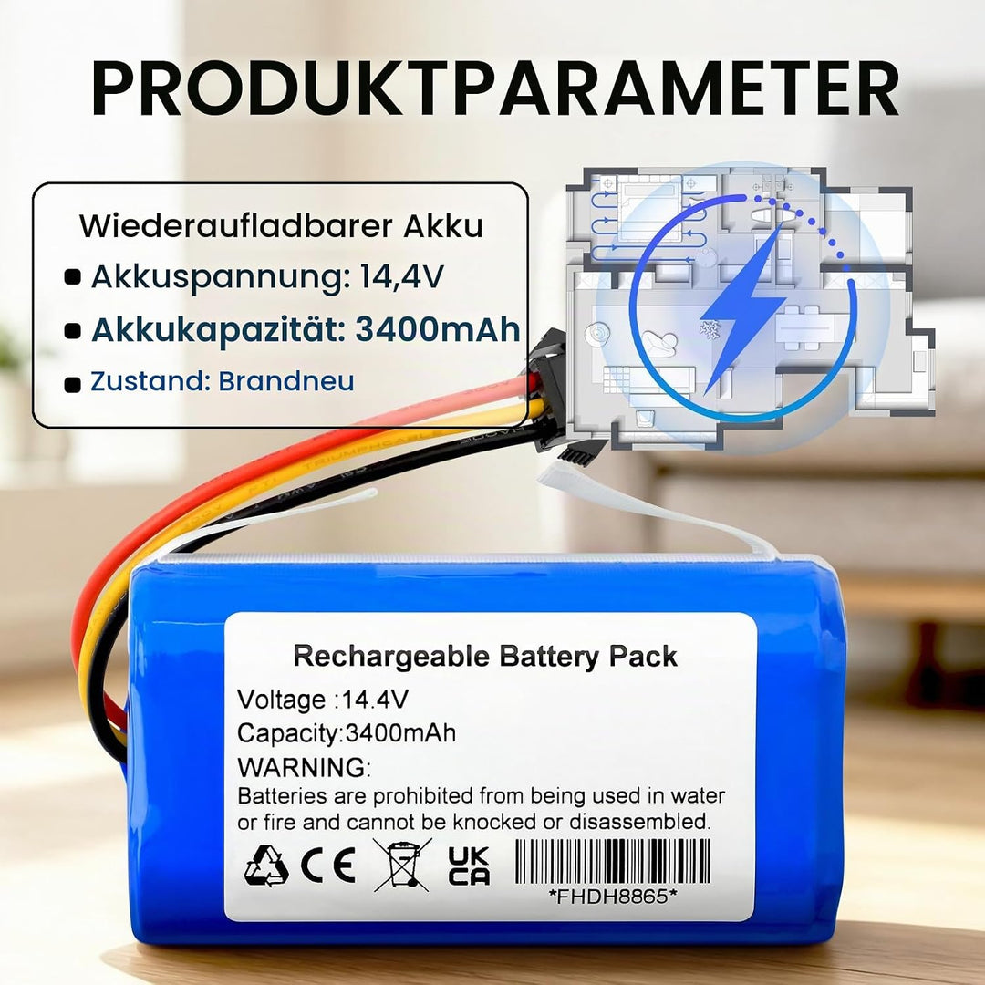 K KYUER 14.4V Rechargeable Akku für AIRROBO P20 Robot Vacuum Cleaner RoboVac Battery 3400mAh