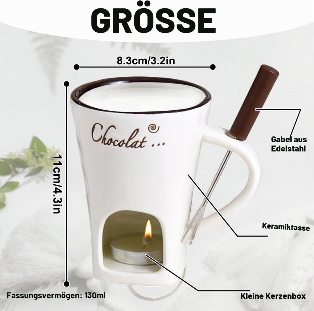 Schokoladen Fondue Becher Set, 130ml Keramik Schokoladenfondue Tasse, Schokoladen-Hot-Pot-Schmelzbec