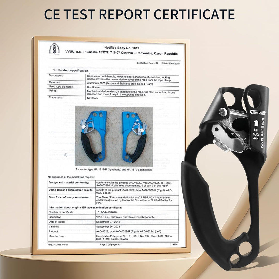 NewDoar UIAA & CE-zertifizierte Handsteigklemme Seilklemme Ascension Kletterbaum Baumpfleger Abseile