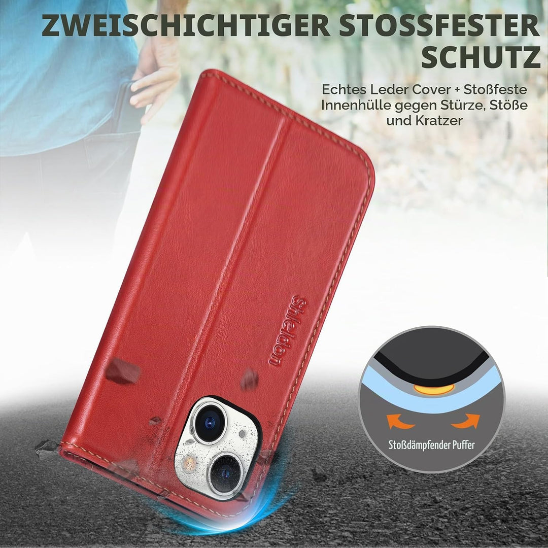 SHIELDON Hülle für iPhone 14 Lederhülle [Echtleder] [Lifetime Garantie] [RFID-Sperre] [Kartenfach] [
