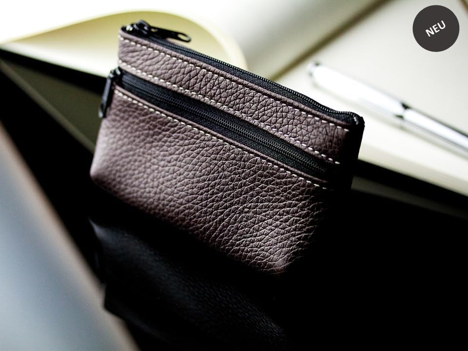 DELMON VARONE - Personalisierbares Schlüsseletui Leder Soft Grain braun - Schlüsseltasche mit Reissv