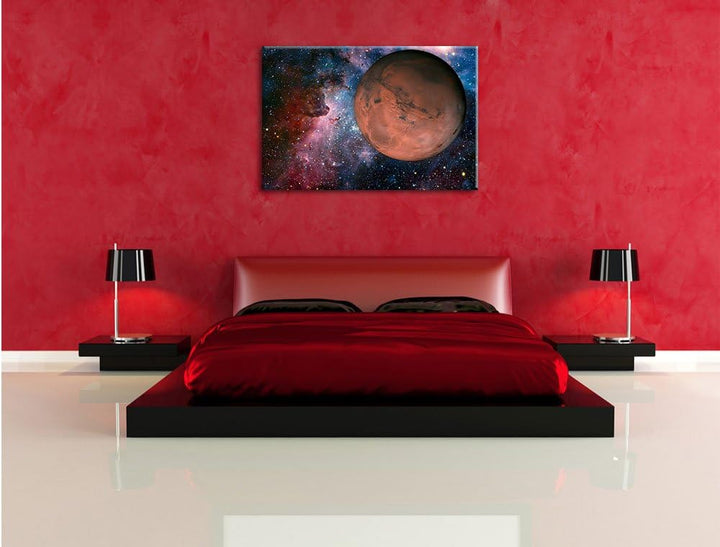 Mars im Weltall, Format: 100x70 auf Leinwand, XXL riesige Bilder fertig gerahmt mit Keilrahmen, Kuns