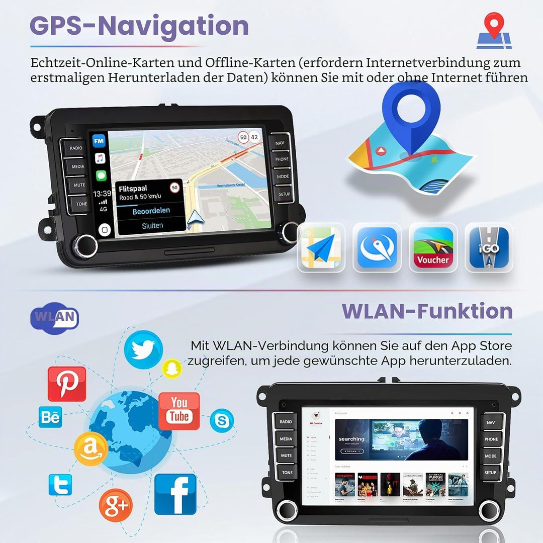 Hikity 2+64GB Android 15 Autoradio für VW Golf 5 Tiguan Touran Passat Polo Skoda Caddy Seat Radio Wi