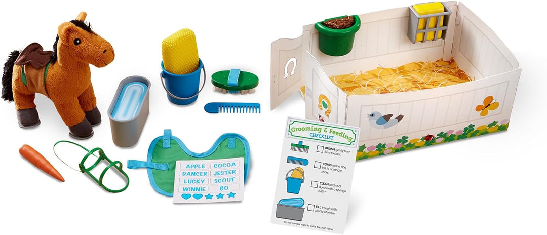 Melissa & Doug Feed & Groom Horse Care Play Set , Pretend Play , Play Set , 3+ , Gift for Boy or Gir