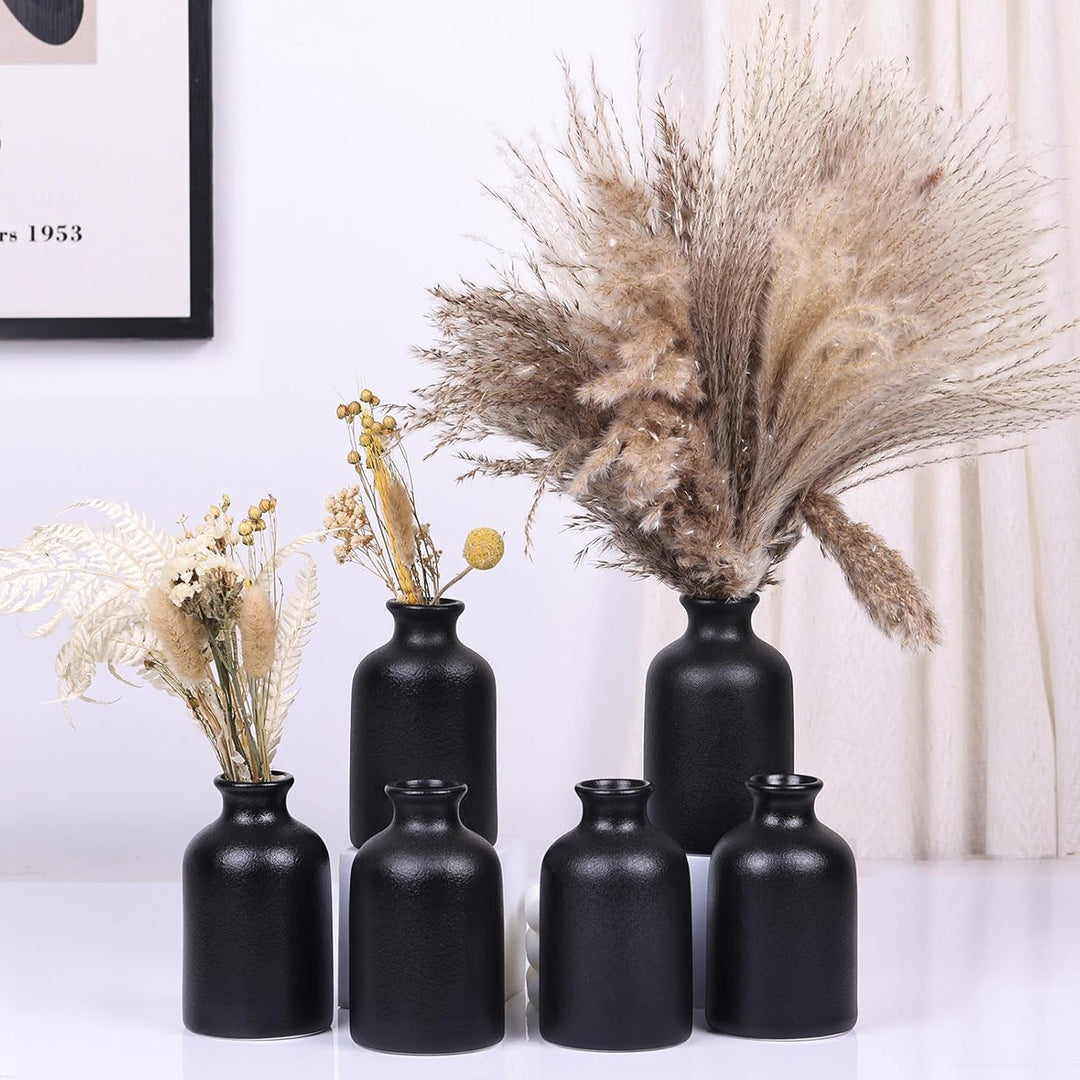 6er-Pack kleine Schwarze Vasen - Moderne Boho-Vasen für Trockenblumen, Tafelaufsätze in grossen Meng