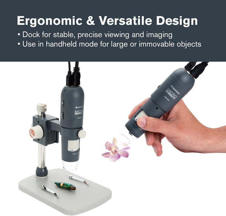 Celestron 44316 MicroDirect 1080P HDMI digitales Hand-Mikroskop, 10- bis 220-fache Vergrösserung, Gr
