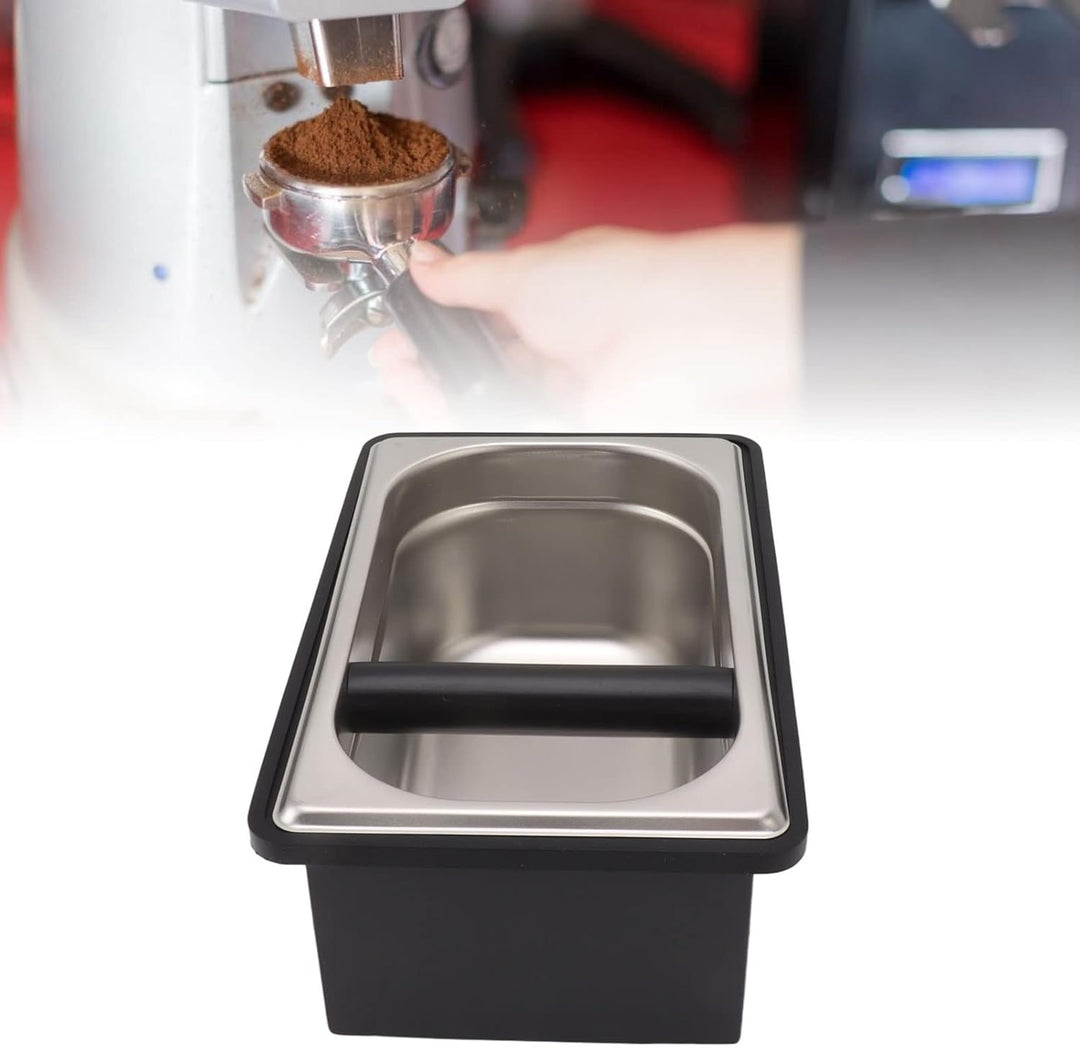 Abklopfbehälter, Edelstahl Espresso Klopfbox Kaffee Abschlagbehälter mit Abnehmbarer Gummi Ausklopfs