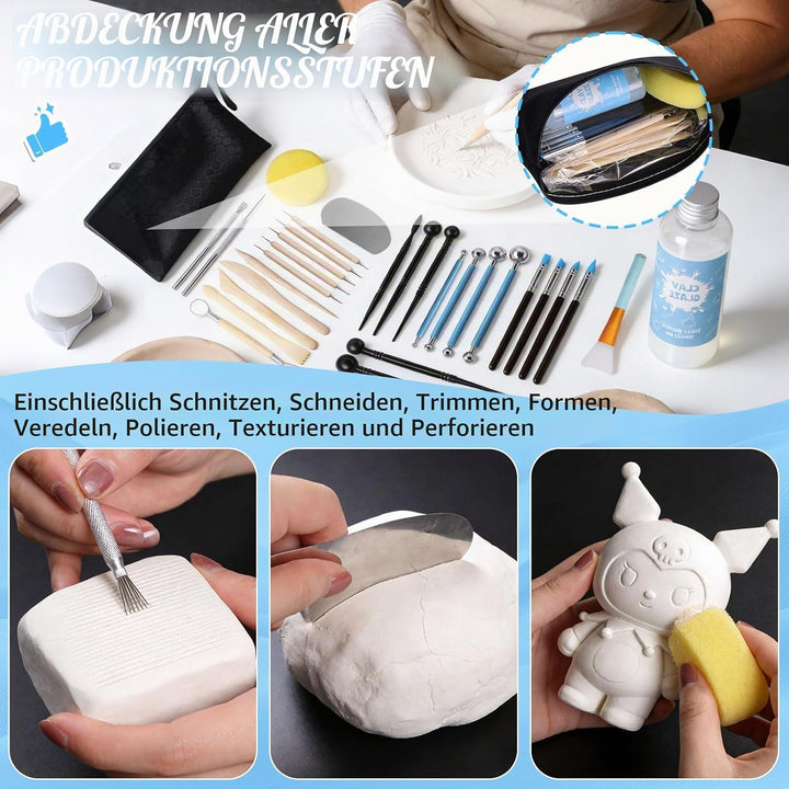 29pcs Clay Modellier Tools &amp; 100ML Air Dry Clay Glaze Glasur für Ton Lufttrocknend zur Verhinderung