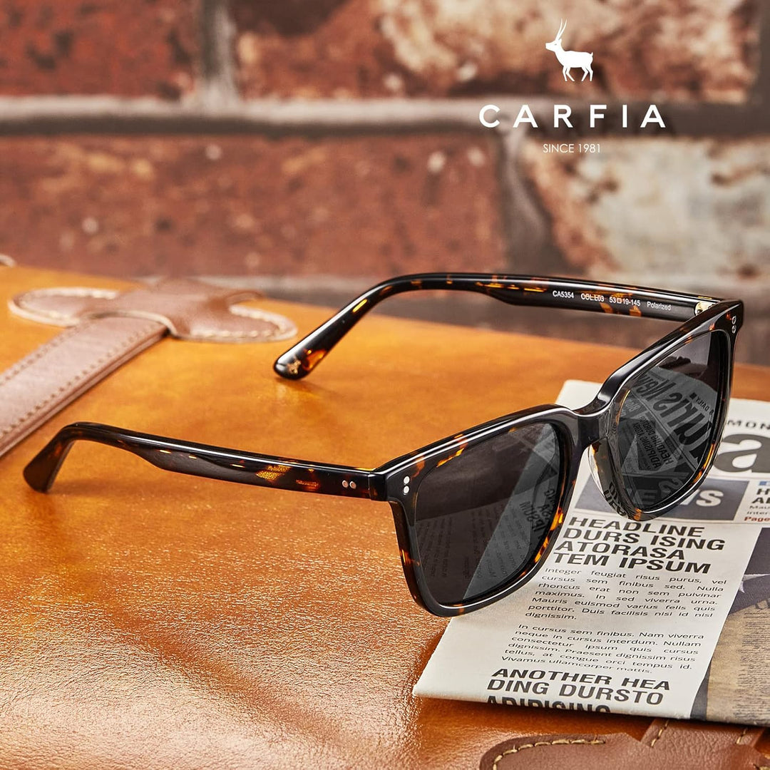 CARFIA Polarisierte Herren Sonnenbrille mit Rechteckig Acetatrahmen, 100% UV-Schutz Sportliche Sonne