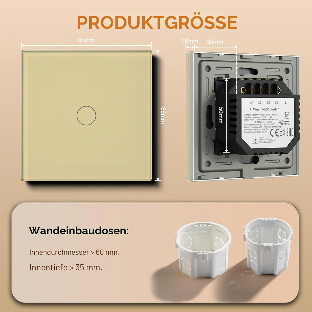 BSEED Touch Lichtschalter Glas Berührung Wandlichtschalter Standard 110V - 240V Gehärtete Kristallpl