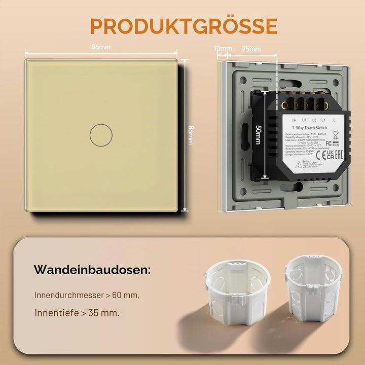 BSEED Touch Lichtschalter Glas Berührung Wandlichtschalter Standard 110V - 240V Gehärtete Kristallpl