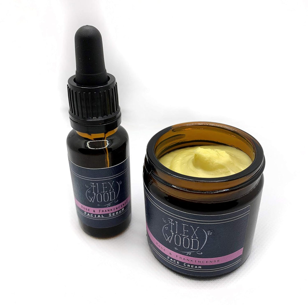 Rose und Weihrauch Creme & Serum Geschenkset - handgefertigt, 100% natürlich, vegan, feuchtigkeitssp