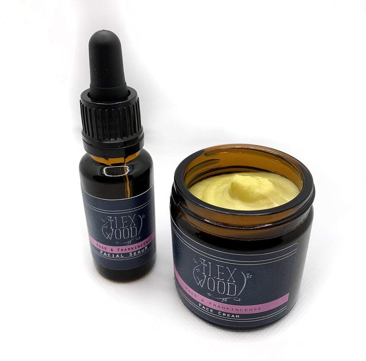 Rose und Weihrauch Creme & Serum Geschenkset - handgefertigt, 100% natürlich, vegan, feuchtigkeitssp