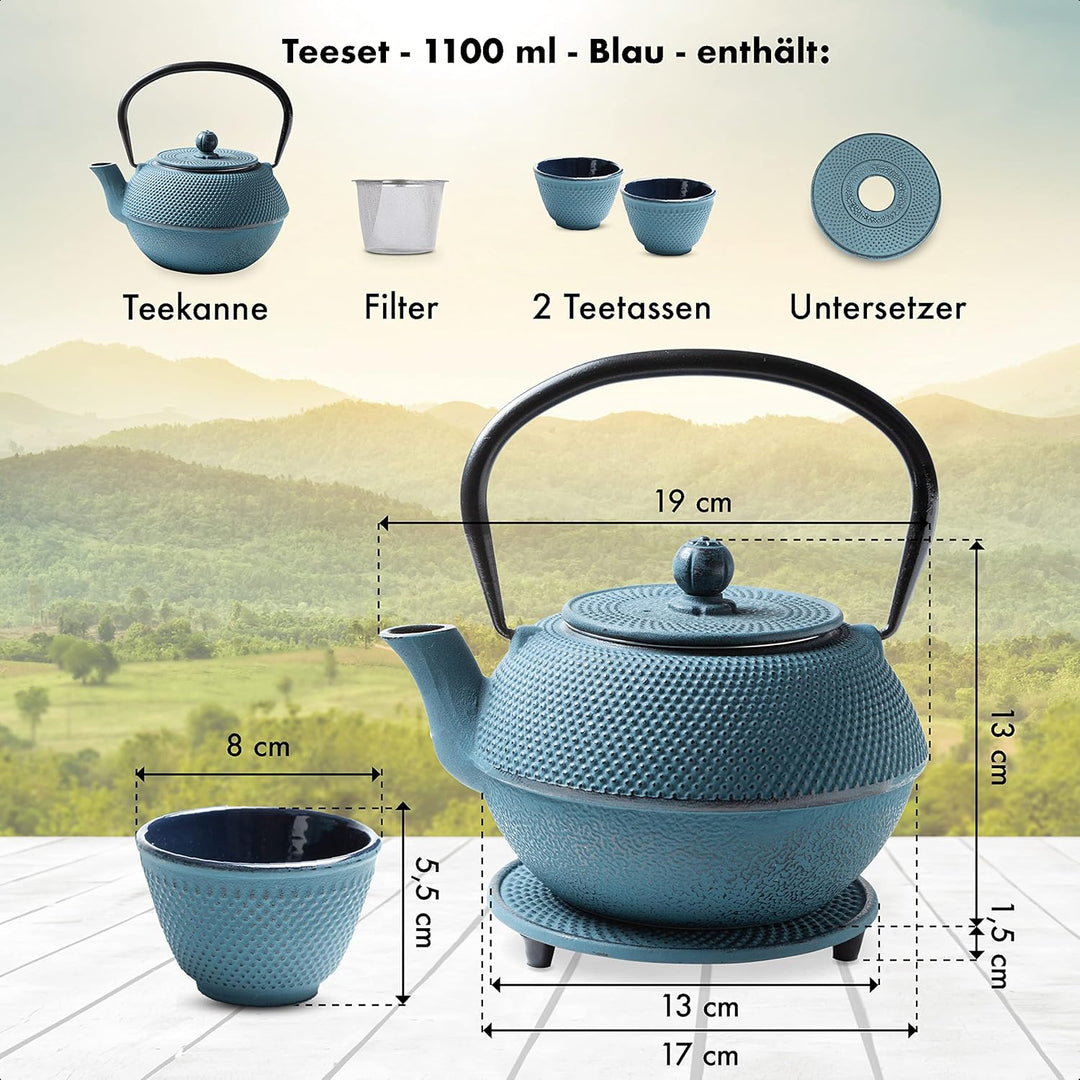 Tealøv TEEKANNE GUSSEISEN 1,1 LITER IN GESCHENKBOX | Komplettes Teeservice | Gusseiserne Teekanne mi
