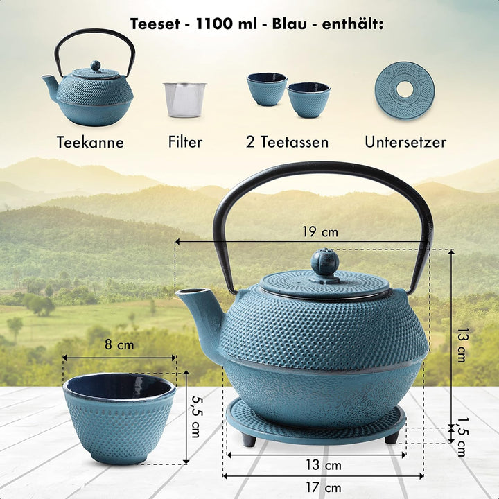 Tealøv TEEKANNE GUSSEISEN 1,1 LITER IN GESCHENKBOX | Komplettes Teeservice | Gusseiserne Teekanne mi