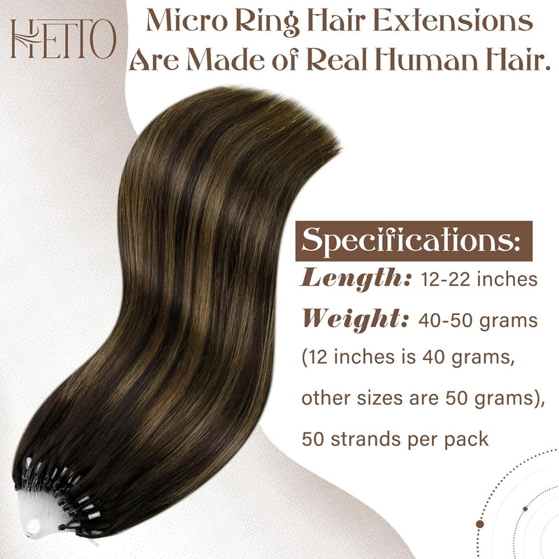 Hetto Echthaar Microring Extensions Balayage Microring Echthaar Extensions Dunkelstes Braun bis Hell