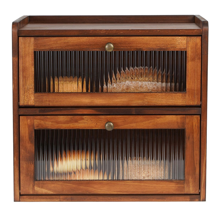 GUUSII HOME Brotkasten Gross Brotbox Küche Holz Gross Brotaufbewahrung 2 Etagen Brotkästen XL 36x24x