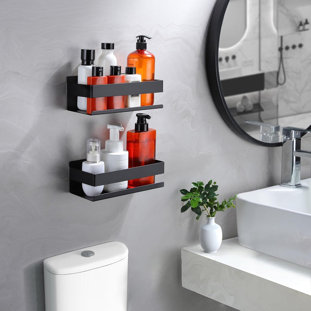 Cooeco Duschablage Ohne Bohren Schwarz 2 Stück, Badezimmer Regal Ohne Bohren uschregal Badregal Ohne