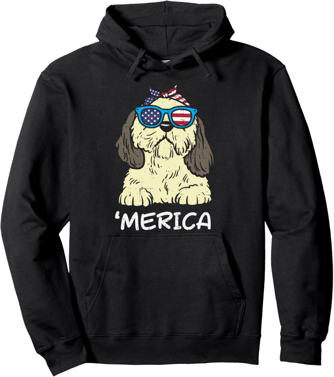 Merica Shih Tzu American USA 4th Of July Fourth Dog Women Pullover Hoodie