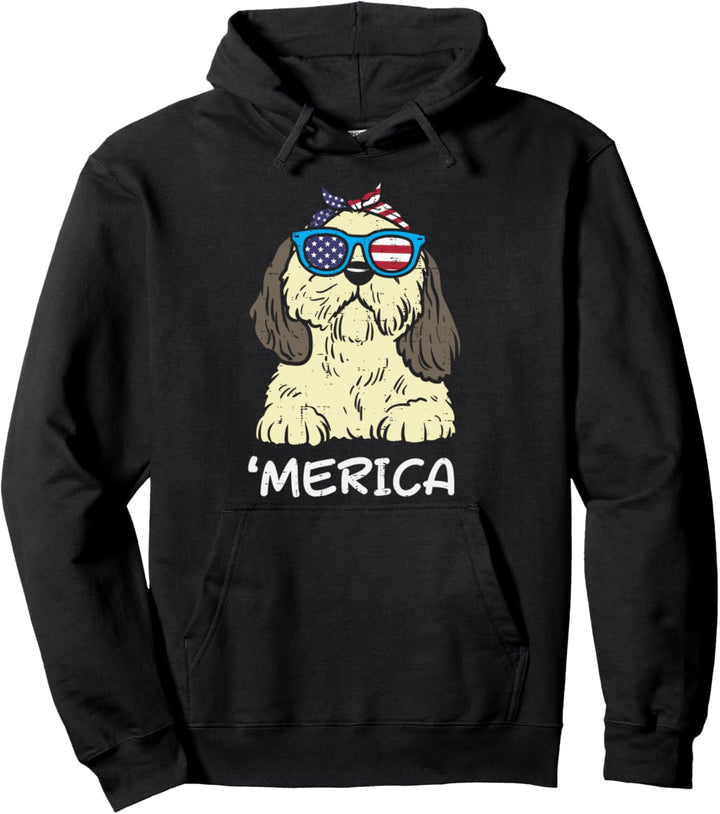 Merica Shih Tzu American USA 4th Of July Fourth Dog Women Pullover Hoodie
