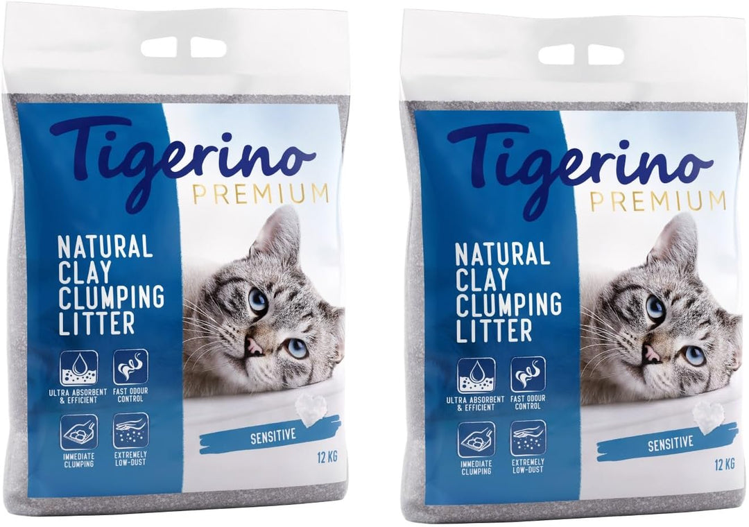 Tigerino Premium Katzenstreu | Sensitive (parfümfrei) | Doppelpack | 2x12kg